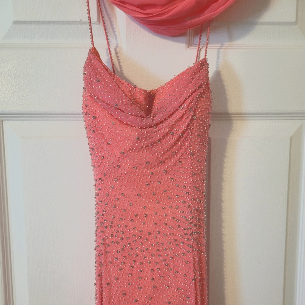 Coral Beaded Prom Dress